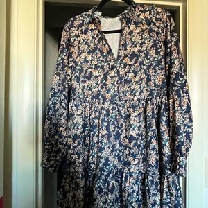 Blue Floral Long-Sleeve Dress